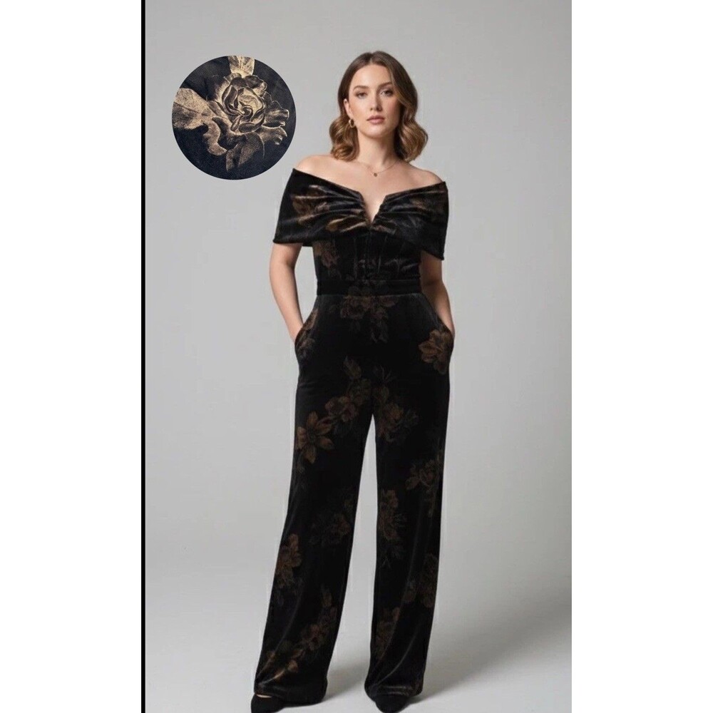 Sugarlips Ace Floral Love Velvet Off Shoulder Jumpsuit Size Small Nwt Prom Party